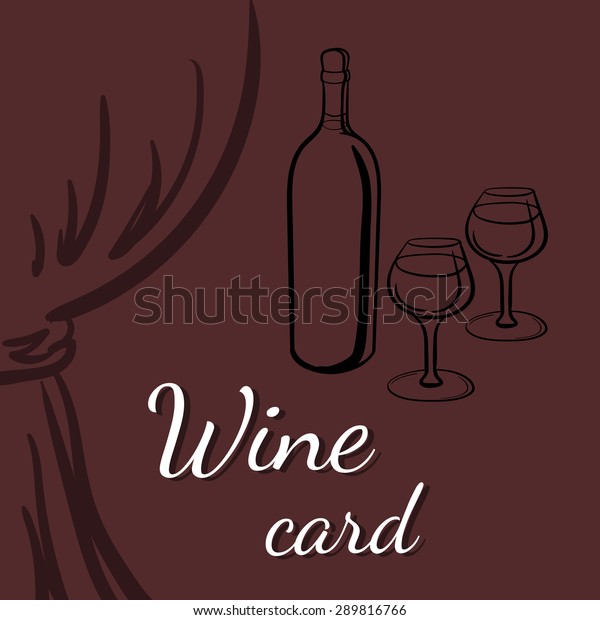 Wine Card Silhouettes Bottle Wine Wineglasses Stock Vector