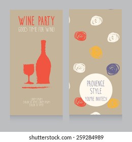wine card template, hand drawn design, can be used us wine party invitation or as wine shop business cards, vector illustration