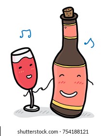 wine cartoon / vector and illustration, hand drawn style, isolated on white background.