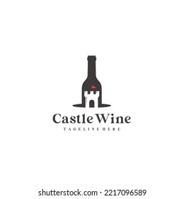 Wine castle with a bottle logo design vector illustration
