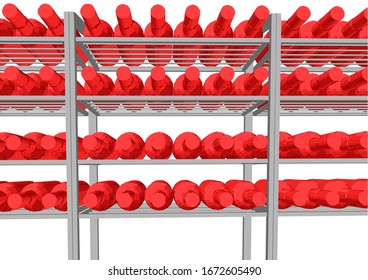 wine cellar. Wine bottles stored in a shelf on white background