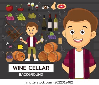 Wine cellar concept background. Flat icons.