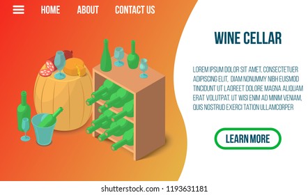 Wine cellar concept banner. Isometric banner of wine cellar vector concept for web, giftcard and postcard