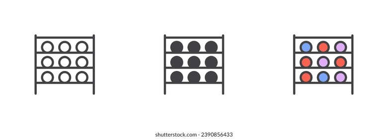 Wine cellar different style icon set. Line, glyph and filled outline colorful version, outline and filled vector sign. Symbol, logo illustration. Vector graphics