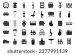 Wine cellar icons set simple vector. Barrel keg. Cellar wine rack