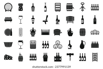 Wine cellar icons set simple vector. Barrel keg. Cellar wine rack