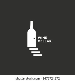 Wine cellar logo design template with bottle and stairs. Vector illustration.
