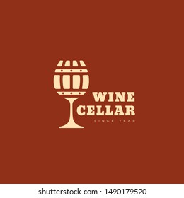 Wine Cellar Logo Design Template With Wineglass And Barrel. Vector Illustration.