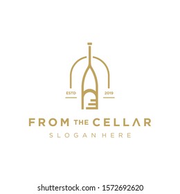 Wine cellar logo template design with bottles. Vector illustration.