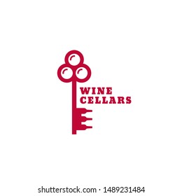 Wine cellars logo design template with stylized key. Vector illustration.