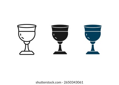 Wine Chalice Icon Christian Communion Cup Symbol of Eucharist Holy Sacrament Faith and Worship Line Art Black Outline Minimalist Style Isolated on White Background Religious Ceremony Illustration