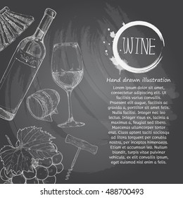 wine. chalk drawing style. chalkboard vector illustration. wine background.