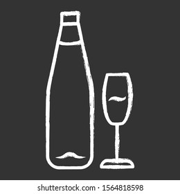 Wine chalk icon. Alcohol bar. Bottle and wineglass. Alcoholic beverage. Restaurant service. Standard glassware for white wine. Isolated vector chalkboard illustration