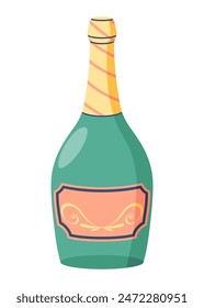 Wine champagne bottle. Bottles of alcohol drink. Vector cartoon element for bar or restaurant menu design