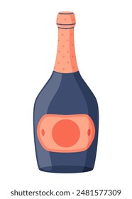 Wine champagne bottle. Bottles of alcohol drink. Vector cartoon element for bar or restaurant menu design