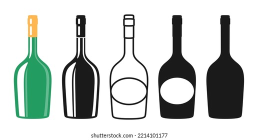 Weinflasche und leeres Label Set, Silhouette, Ikone, Stempelgravur Design. Alkoholgetränke Schaumwein, Alkohol. Weinkellereien: Probieren Sie für Bar, Restaurant