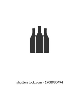 Wine or champagne bottle icon.  Flat icon isolated on white background. Vector illustration. Holiday, celebration, toast, party. Logo for restaurant, bar, cafe.