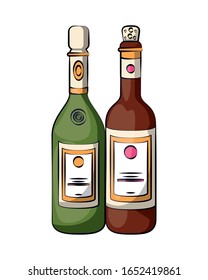 botellas de vino y champán bebidas ilustraciones vectoriales diseño