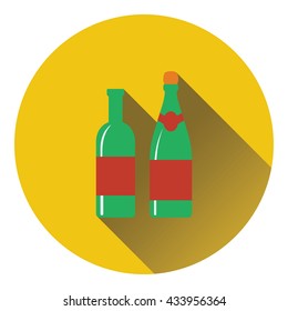 Wine and champagne bottles icon. Flat design. Vector illustration.