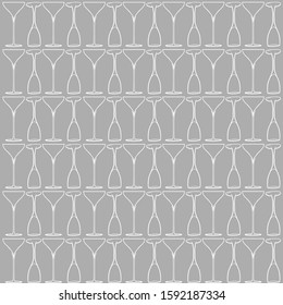 wine champagne glasses on a gray background vector seamless pattern in a modern style, line, can be used as a print on napkins, tablecloths, menus, textiles, paper, business cards