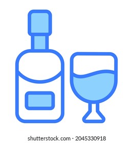Wine, champagne Icon, simple design blue line icon.