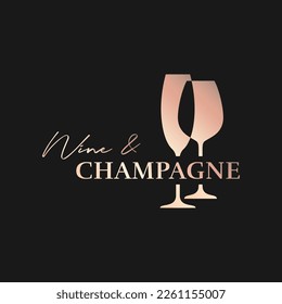 Wine and Champagne logo with champagne glass and wine glass on black background