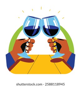 Wine cheers flat style illustration 