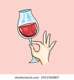 wine cheers isolated in pink background illustration design vector