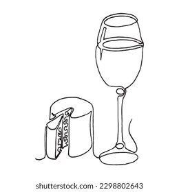Wine, Cheese flat line icons set. Parmesan, mozzarella, ricotta, butter, blue chees piece illustrations. Outline signs for dairy product store. line art, Vector illustration