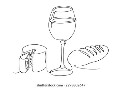 Wine, Cheese flat line icons set. Parmesan, mozzarella, ricotta, butter, blue chees piece illustrations. Outline signs for dairy product store. line art, Vector illustration