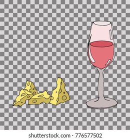 Wine and cheese. Hand drawn vector illustration