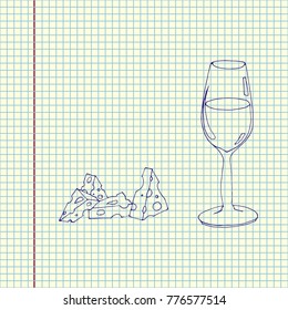Wine and cheese. Hand drawn vector illustration