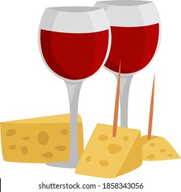 Wine with cheese, illustration, vector on white background