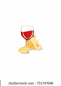 Wine and cheese on a white background