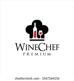 Wine chef hat Logo Design vector badge symbol