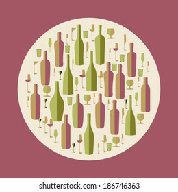 wine circle, red and white wine bottles glasses stock vector