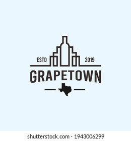 wine city logo design wine bottle with building vector illustration on white background