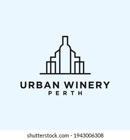 wine city logo design wine bottle with building vector illustration on white background