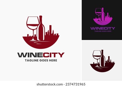 A wine city logo featuring a glass and a bottle, ideal for businesses or events related to wine, such as wineries, wine bars, or wine festivals.