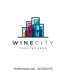 Wine city minimalist logo design vector