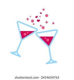 wine clinking love concept. two wine glasses celebratory toast romantic dating vector illustration