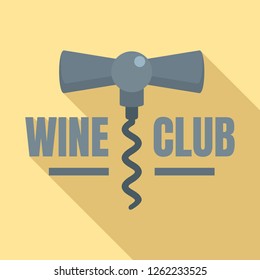 Wine club corkscrew logo. Flat illustration of wine club corkscrew vector logo for web design