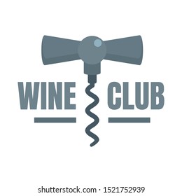 Wine Club Corkscrew Logo. Flat Illustration Of Wine Club Corkscrew Vector Logo For Web Design