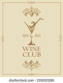 wine club emblem with bottle and glass