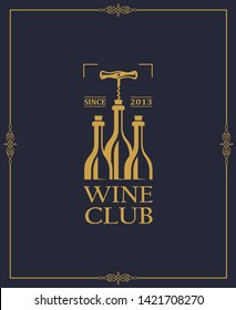 wine club emblem with bottles and corkscrew