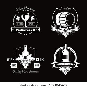 Wine club house logo templates or winemaking bar shop label set.