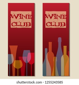 Wine club vector labels with various glasses and bottles