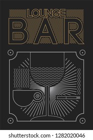 Wine, coffee, cigarette. Lounge Bar Menu simple graphic linear geometric pattern design. Vector illustration.