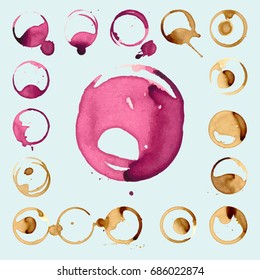 Wine and coffee staiin spots splashes cup vector isolated splash vector illustration