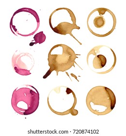 Wine and coffee staiin spots splashes cup vector isolated splash vector illustration